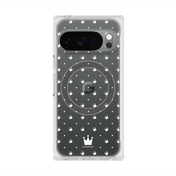 プレミアムスクエアケース with Pixelsnap［ CASEPLAY Crown dots White - ケースプレイ・クラウン・ドッツ ホワイト ］