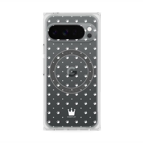 プレミアムスクエアケース with Pixelsnap［ CASEPLAY Crown dots White - ケースプレイ・クラウン・ドッツ ホワイト ］
