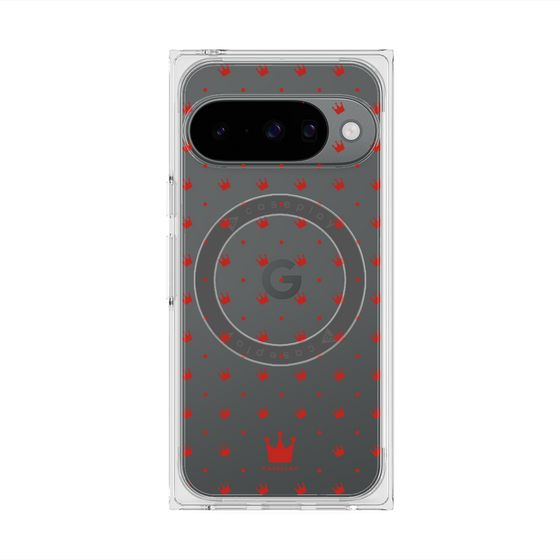 プレミアムスクエアケース with Pixelsnap［ CASEPLAY Crown dots Red - ケースプレイ・クラウン・ドッツ レッド ］