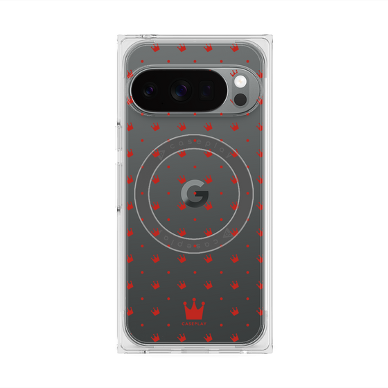 プレミアムスクエアケース with Pixelsnap［ CASEPLAY Crown dots Red - ケースプレイ・クラウン・ドッツ レッド ］