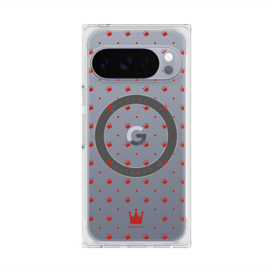 プレミアムスクエアケース with Pixelsnap［ CASEPLAY Crown dots Red - ケースプレイ・クラウン・ドッツ レッド ］