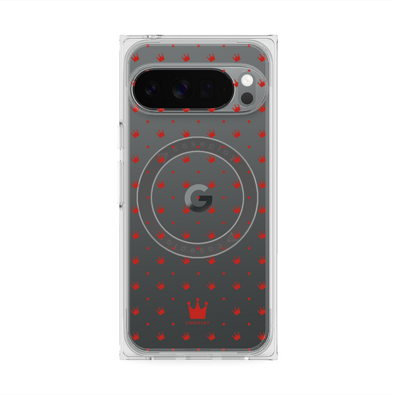 プレミアムスクエアケース with Pixelsnap［ CASEPLAY Crown dots Red - ケースプレイ・クラウン・ドッツ レッド ］