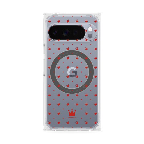 プレミアムスクエアケース with Pixelsnap［ CASEPLAY Crown dots Red - ケースプレイ・クラウン・ドッツ レッド ］