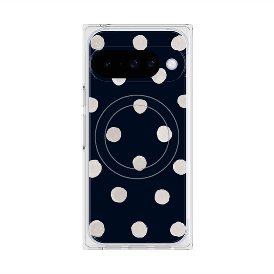 プレミアムスクエアケース with Pixelsnap［ 水彩ドット・レトロカラー - Navy ］