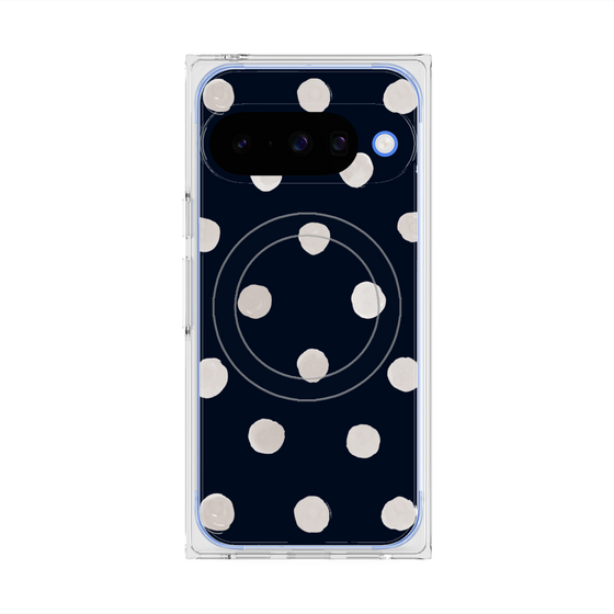 プレミアムスクエアケース with Pixelsnap［ 水彩ドット・レトロカラー - Navy ］