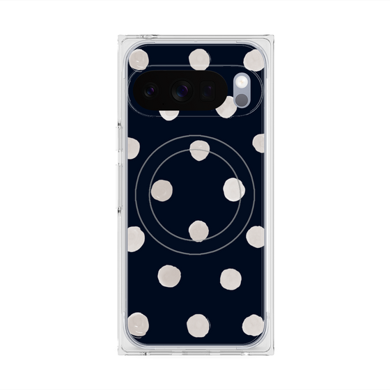 プレミアムスクエアケース with Pixelsnap［ 水彩ドット・レトロカラー - Navy ］