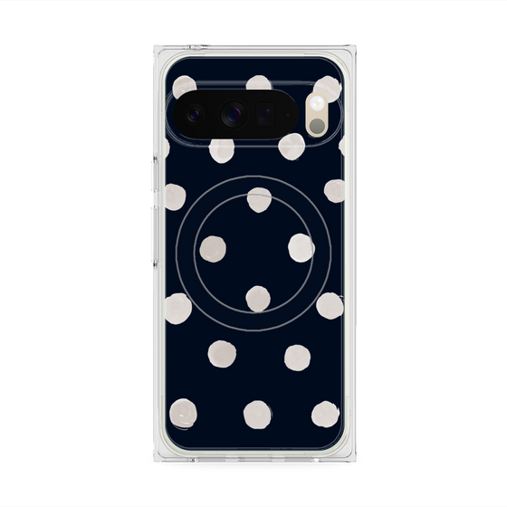 プレミアムスクエアケース with Pixelsnap［ 水彩ドット・レトロカラー - Navy ］