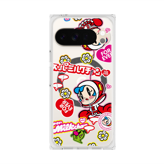 プレミアムスクエアケース with Pixelsnap［ スーパーミルクチャンFOREVER♥ - ロゴ＆キャラ ］