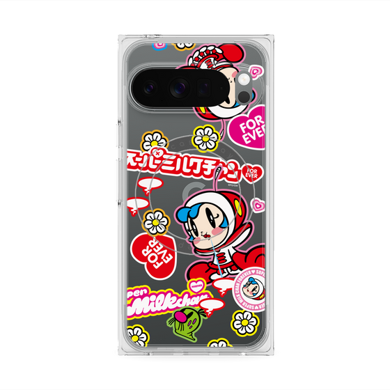 プレミアムスクエアケース with Pixelsnap［ スーパーミルクチャンFOREVER♥ - ロゴ＆キャラ ］