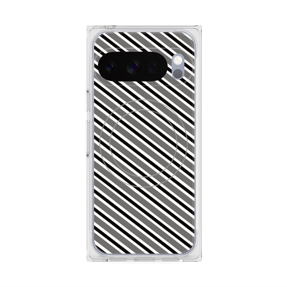プレミアムスクエアケース with Pixelsnap［ Small Stripe - Gray × Black ］