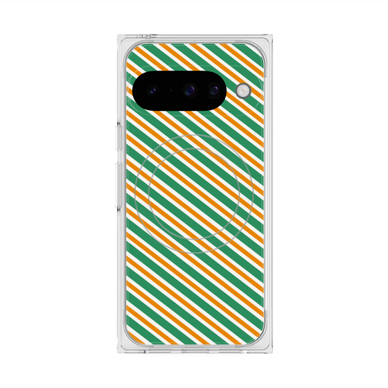 プレミアムスクエアケース with Pixelsnap［ Small Stripe - Green × Orange ］