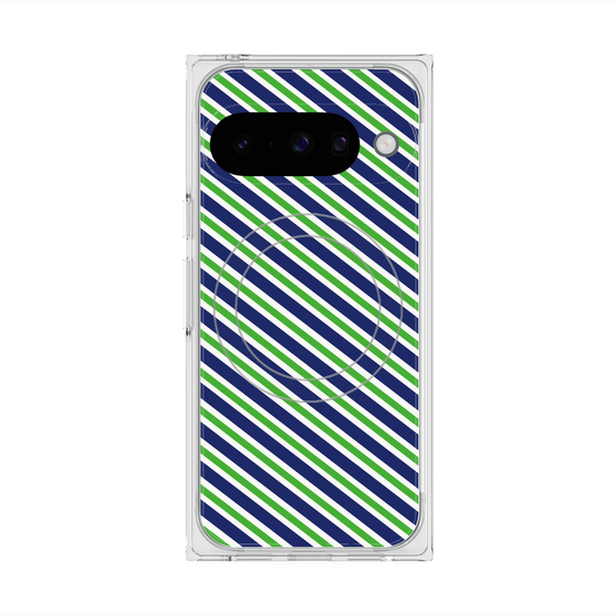 プレミアムスクエアケース with Pixelsnap［ Small Stripe - Navy × Green ］