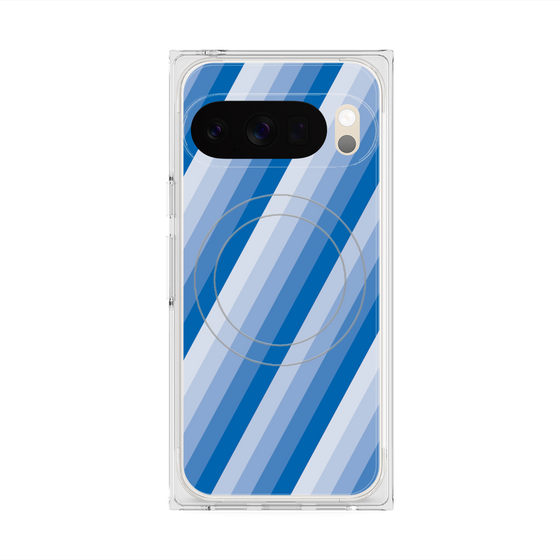 プレミアムスクエアケース with Pixelsnap［ Middle Stripe - Blue ］