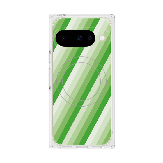 プレミアムスクエアケース with Pixelsnap［ Middle Stripe - Green ］