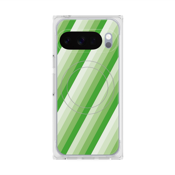 プレミアムスクエアケース with Pixelsnap［ Middle Stripe - Green ］