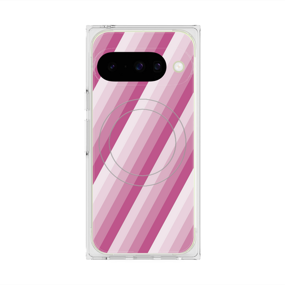 プレミアムスクエアケース with Pixelsnap［ Middle Stripe - Pink ］