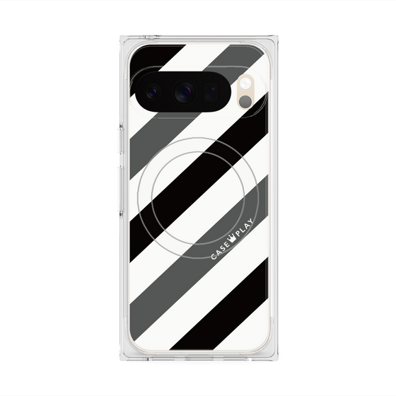プレミアムスクエアケース with Pixelsnap［ Big Stripe - Black × Gray ］