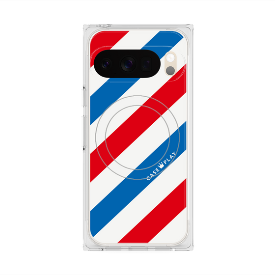 プレミアムスクエアケース with Pixelsnap［ Big Stripe - Red × Blue ］
