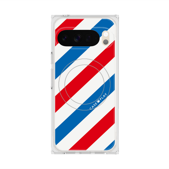 プレミアムスクエアケース with Pixelsnap［ Big Stripe - Red × Blue ］