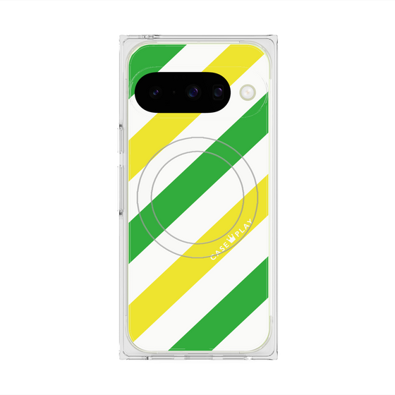 プレミアムスクエアケース with Pixelsnap［ Big Stripe - Green × Yellow ］