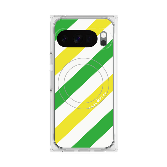 プレミアムスクエアケース with Pixelsnap［ Big Stripe - Green × Yellow ］