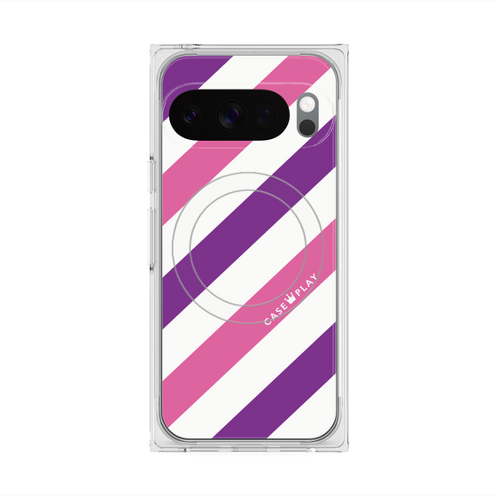プレミアムスクエアケース with Pixelsnap［ Big Stripe - Purple × Pink ］