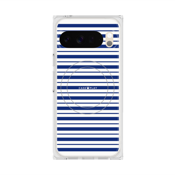 プレミアムスクエアケース with Pixelsnap［ Small Border - Navy ］