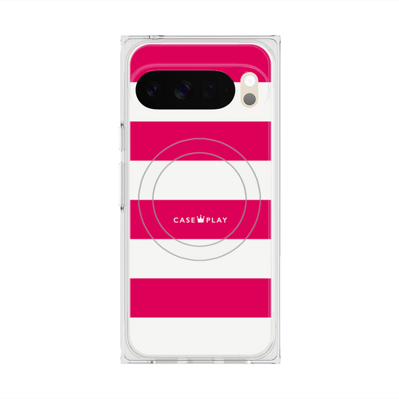 プレミアムスクエアケース with Pixelsnap［ Big Border - Pink ］