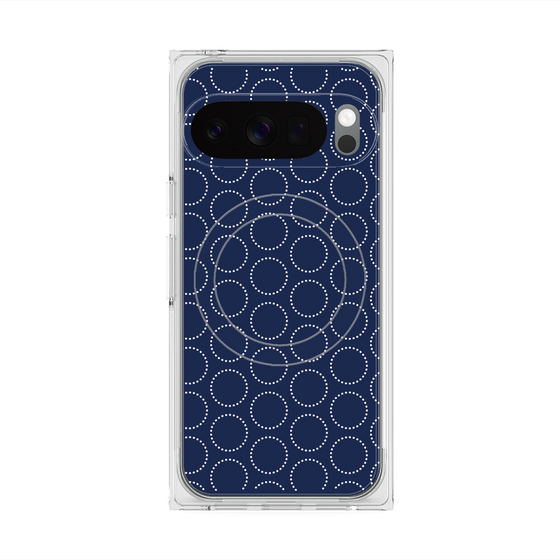 プレミアムスクエアケース with Pixelsnap［ Dot Circle - Navy ］
