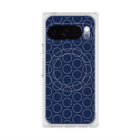 プレミアムスクエアケース with Pixelsnap［ Dot Circle - Navy ］