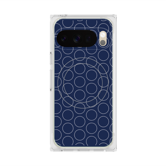 プレミアムスクエアケース with Pixelsnap［ Dot Circle - Navy ］