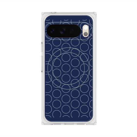 プレミアムスクエアケース with Pixelsnap［ Dot Circle - Navy ］