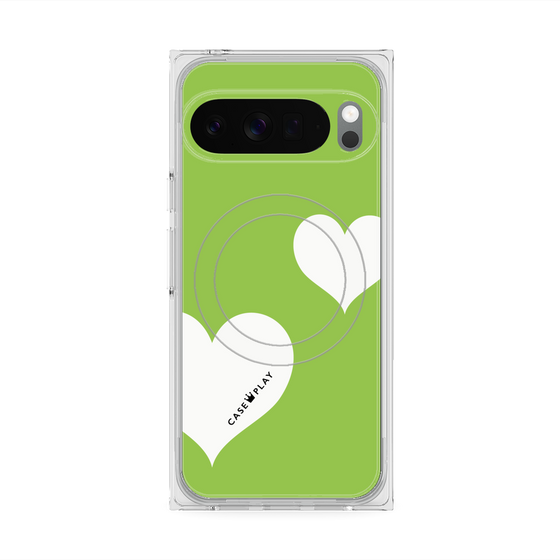 プレミアムスクエアケース with Pixelsnap［ Two Hearts - Green ］