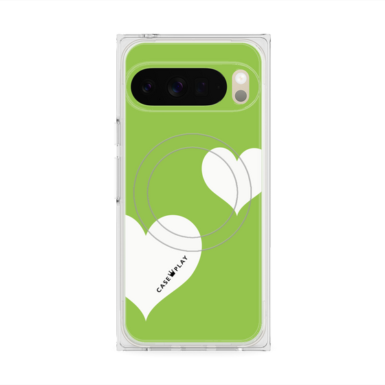 プレミアムスクエアケース with Pixelsnap［ Two Hearts - Green ］