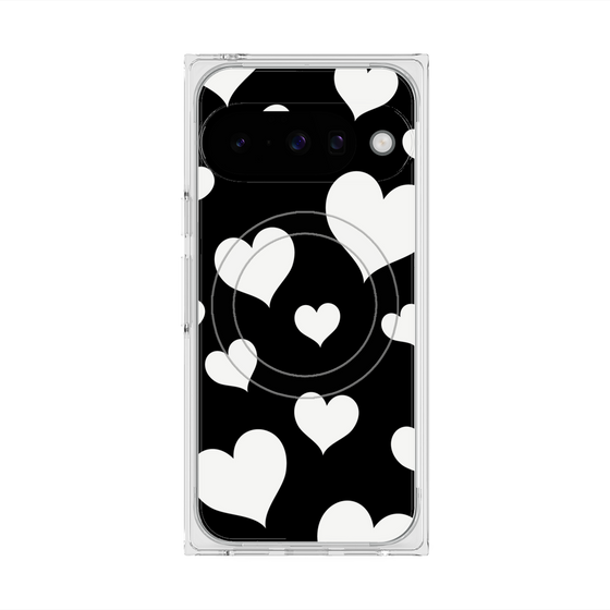 プレミアムスクエアケース with Pixelsnap［ Dot Hearts - Black ］