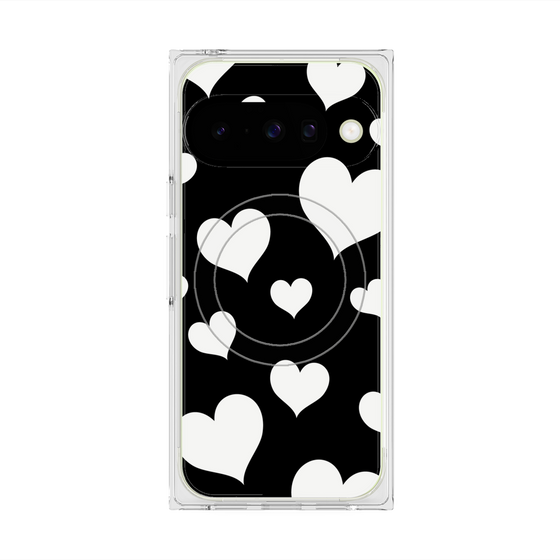 プレミアムスクエアケース with Pixelsnap［ Dot Hearts - Black ］