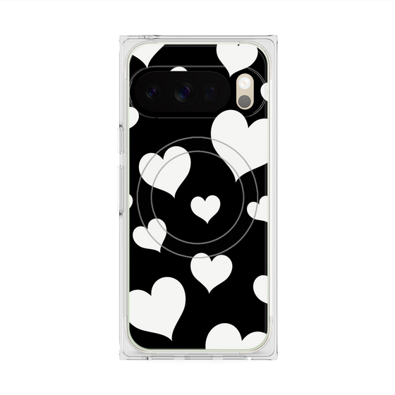 プレミアムスクエアケース with Pixelsnap［ Dot Hearts - Black ］