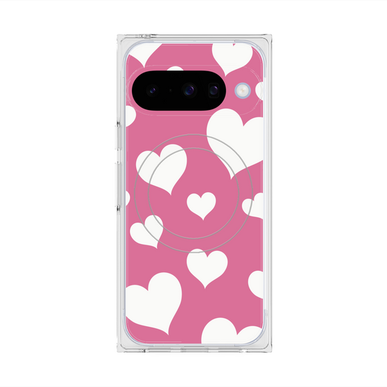 プレミアムスクエアケース with Pixelsnap［ Dot Hearts - Pink ］
