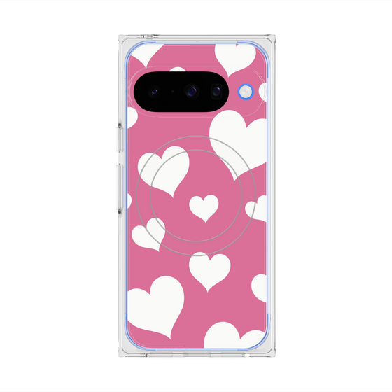 プレミアムスクエアケース with Pixelsnap［ Dot Hearts - Pink ］