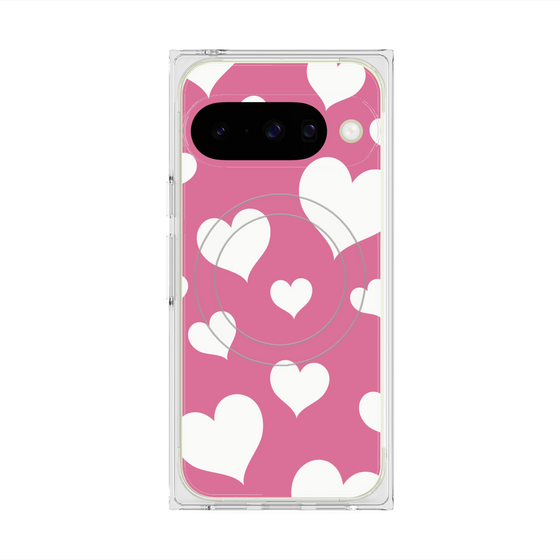 プレミアムスクエアケース with Pixelsnap［ Dot Hearts - Pink ］