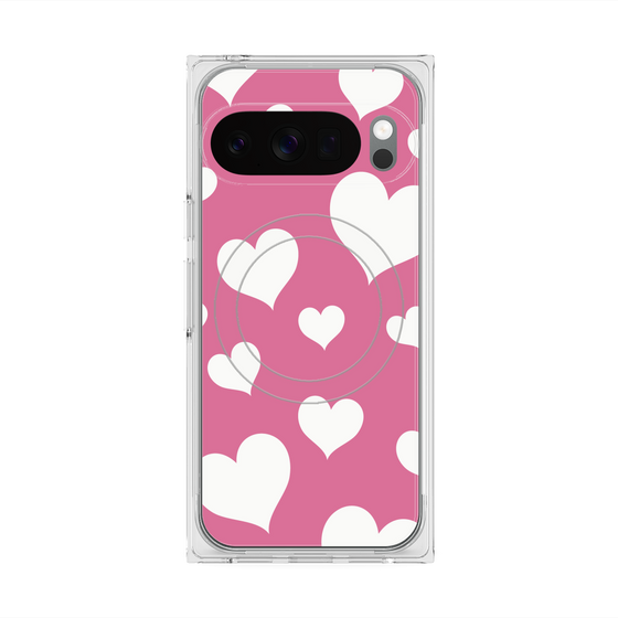 プレミアムスクエアケース with Pixelsnap［ Dot Hearts - Pink ］