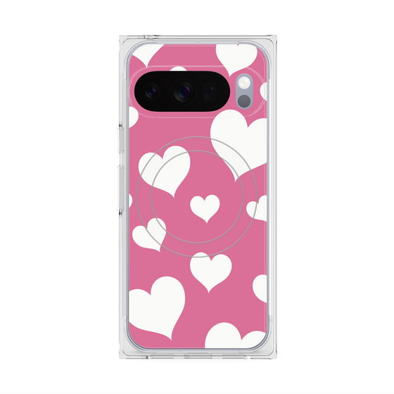 プレミアムスクエアケース with Pixelsnap［ Dot Hearts - Pink ］