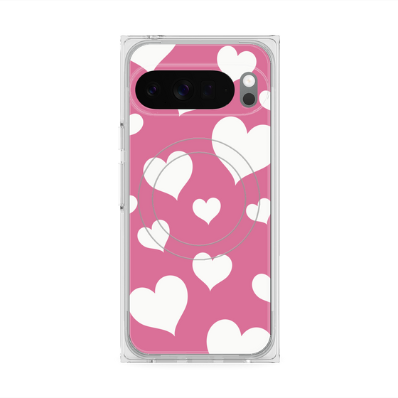 プレミアムスクエアケース with Pixelsnap［ Dot Hearts - Pink ］