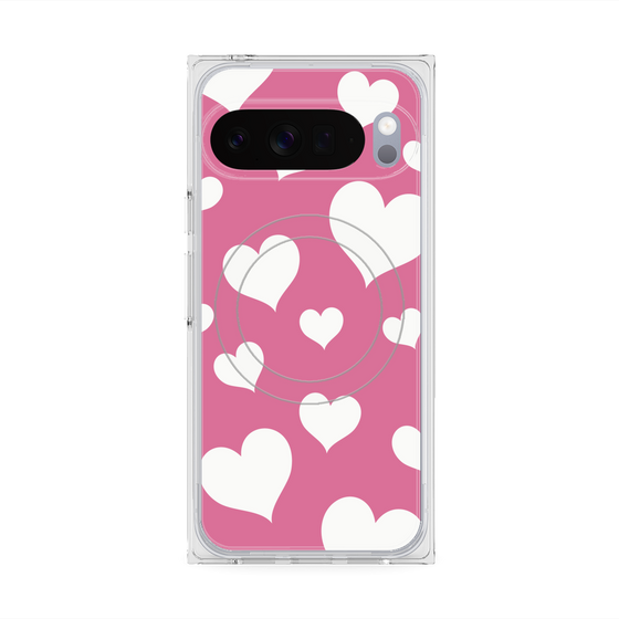 プレミアムスクエアケース with Pixelsnap［ Dot Hearts - Pink ］