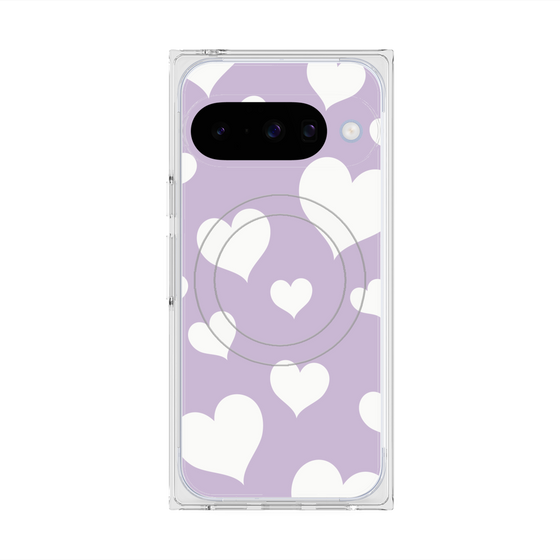 プレミアムスクエアケース with Pixelsnap［ Dot Hearts - Purple ］