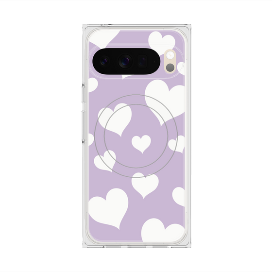 プレミアムスクエアケース with Pixelsnap［ Dot Hearts - Purple ］