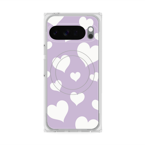 プレミアムスクエアケース with Pixelsnap［ Dot Hearts - Purple ］