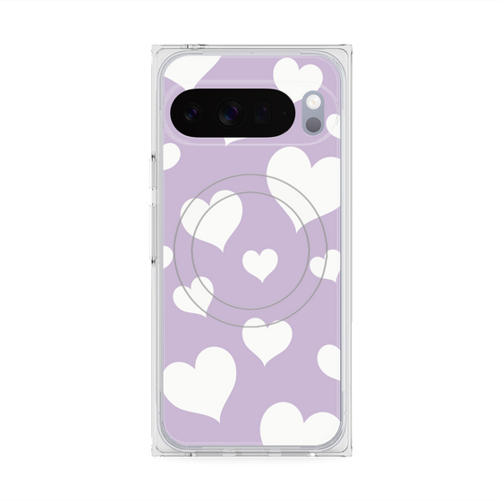 プレミアムスクエアケース with Pixelsnap［ Dot Hearts - Purple ］