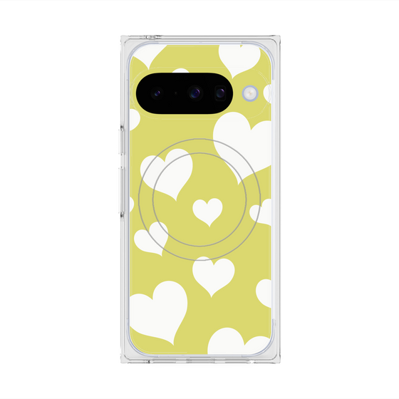 プレミアムスクエアケース with Pixelsnap［ Dot Hearts - Yellow ］