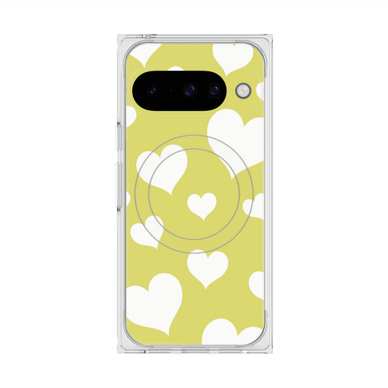 プレミアムスクエアケース with Pixelsnap［ Dot Hearts - Yellow ］
